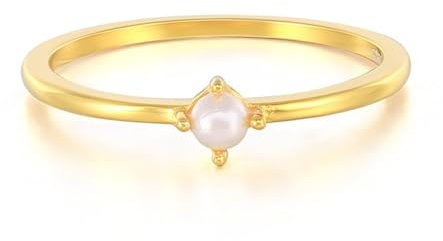 Perlen Ring Damen, Ring Gold 375 Echtgold 9K Gelbgold Empfindlich für Verlobung Hochzeit Größe 60 (19.1)