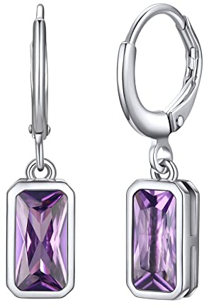 Bestyle Pendientes Mujer Plata de Ley 925 Hipoalergénicos de Aro | Con Colgante Piedra Nacimiento de 12 Meses Circonita Cúbica Rectangular Elegante Joyas de Mujer Chica Madre Novia Amiga