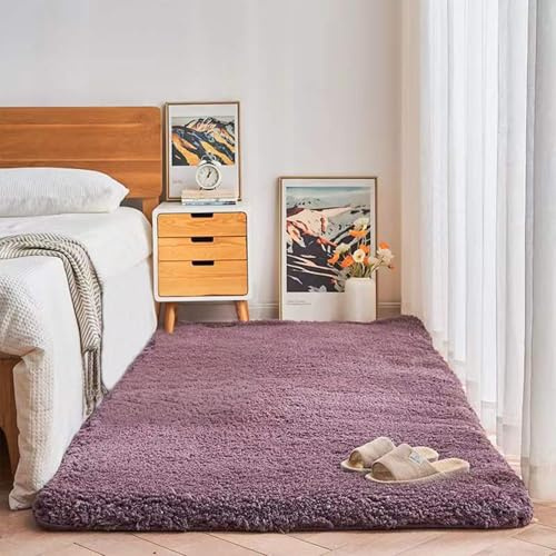 Alfombra grande de lana de oveja antideslizante y lavable para sala de estar, dormitorio y salón, alfombra moderna y suave, color beige, 120 x 180 cm
