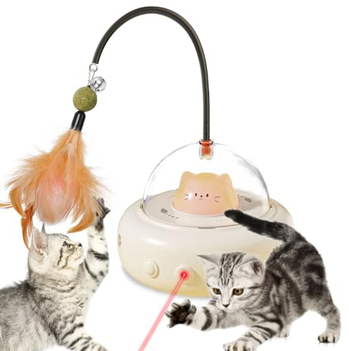LURICO Juguete Interactivo para Gatos, Eléctrico y Giratorio de 360° con Puntos Rojos Recargables y Automáticos para Gatos, Gatitos y Perros, con Plumas Reemplazables