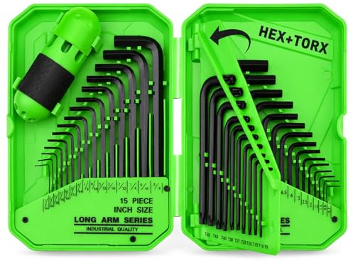 41-Piece Hex Key Allen Wrench Set, Allen Key with Ergonomic Torque Handle, SAE(0.028-3/8), Metric(0.7mm-10mm), Torx(T9-T50), Heat Treated Cr-V Steel Wrench Set for Bicycles with 3-Layer Storage Case