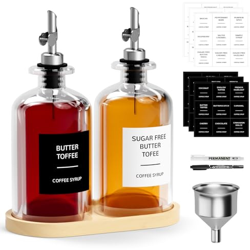 RSWDE Ölflasche,2x500ML Essig und Ölflaschen Set mit Tablett,Ölspender zum Befüllen,Automatisches Öffnen und Schließen Olivenöl Flasche Set mit Aufkleber,Trichter