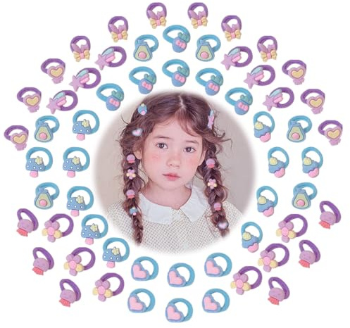 Set de 60 accesorios para el cabello, para niños gomas pelo niña, elásticos pinzas pelo niña, aptos para niñas, niños y bebés (morado, azul).