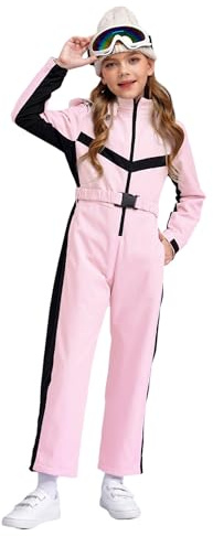 Fldy Mixte Bambini Tuta Da Neve Con Cappuccio Bambina Ragazzo Giacca Body Da Sci Neve Zip Impermeabile Salopette Pioggia Resistente Alla Rosa 7-8 anni