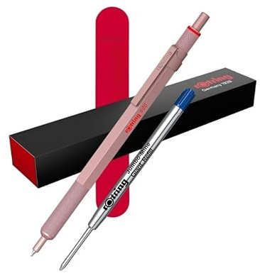 rOtring 600 Kugelschreiber Set - Roségold | Metallkörper | Schwarze Tinte nachfüllbarer Stift + extra blaue Mine | Premium Geschenkbox | gerändelter Griff | Professionelles Schreibwerkzeug