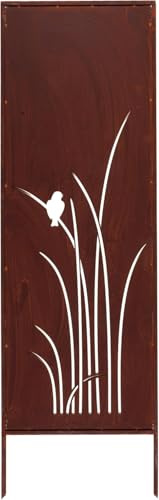 Kapaga Brise-vue en métal, 160 x 50 cm, aspect rouille, brise-vue, décoration de jardin, rouille (herbe avec oiseau)