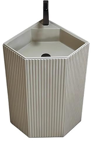 Waschbecken Bad mit Sockel – Platzsparendes Dreieckiges Eckwaschbecken mit Einteiligem Design für Kleine Badezimmer, Gästetoiletten(Brown)