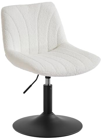 VASAGLE Dressing Table Chair, Height Adjustable Bar Stool with Back, 360° Swivel Beauty Stool for Bedroom, Dining Room, Home Office, Sherpa, Cloud White LJB160WD02