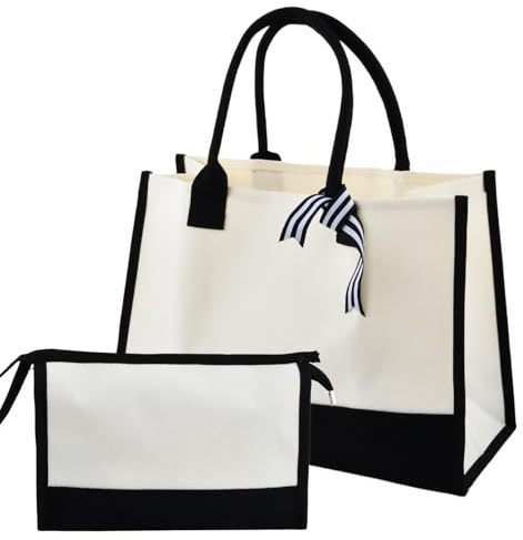 Culinavog Jute/Canvas Tote Bag, Señoras Shopper Totes, Gran Capacidad, Reutilizable, Bolso Grande Mujer con Bolsillo Interior, Bolsa de Yute para Compras, Viajes, Regalo para Bodas (A)