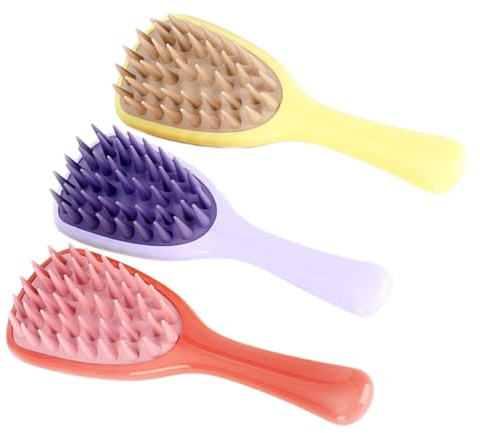 NUOBESTY 3 Stück Kopfhautbürste mit Langem Griff Silikon Paddelbürsten zum Entwirren und Massieren für Haartypen Shampoo und Duschkamm Kopfhautreinigung und Durchblutungsförderung