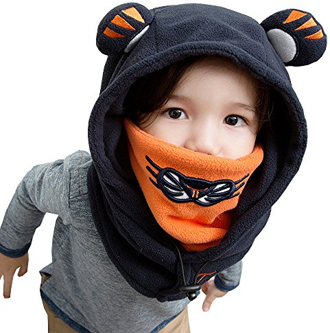 Cheerlife Kinder Mütze Schal Maske 3 in 1 Schlupfmütze Schalmütze Winter Ohrenschutz Tiger Tiermütze Jungen Mädchen (S（54-56cm）, Dunkelblau)