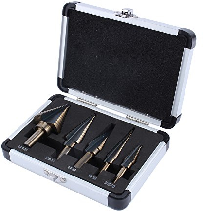 Coffret de 5pcs Forets Etagés à Double Cannelure en Acier à Haute Vitesse HSS avec Revêtement Titane pour Acier Métal