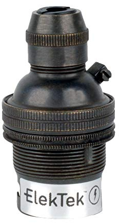 ElekTek B22 BC Bayonet Bronze Cord Grip Ceiling Pendant Unswitched Lamp Light Bulb Holder with Shade Ring - For use with Ceiling Rose and Lighting Flex (7mm Max. Dia.) - Made in UK