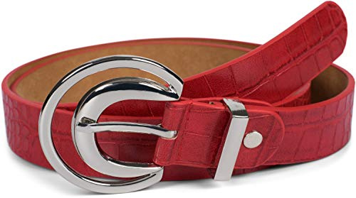 styleBREAKER Damen Gürtel Unifarben mit Oberfläche in Krokodilleder Optik und Halbmond förmiger Schließe, kürzbar 03010108, Farbe:Rot, Größe:95cm