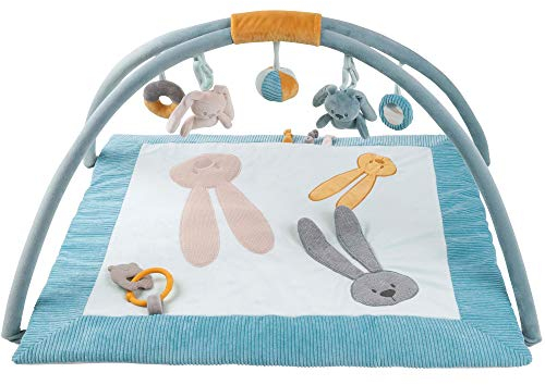 Nattou Krabbeldecke mit Spielbogen, Hase Lapidou, 80 x 70 x 46 cm, Lapidou, Blau/Weiß/Orange