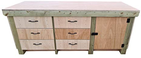 Arbor Garden Solutions Wooden Workbench Tool Cabinet with Lockable Cupboard 18mm Eucalyptus Hardwood Top (7ft)