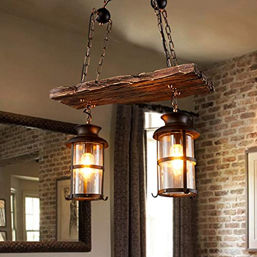 A.1.Coo Vintage Pendelleuchte Industrie Retro Esstisch Hängelampe Esszimmer Antikes Bootsholz Kronleuchter Höhenverstellbar Pendellampe Restaurant Hängeleuchte Keller Untergeschoss Bar Leuchte,2heads