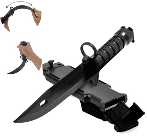 TIETHEKNOT Plastic Dagger Tactical Rubber Knife with Sheath Military Training Dagger Suitable for Soft Guns Firearms Martial Arts Pretend Cosplay Fun Game M9 Model Halloween