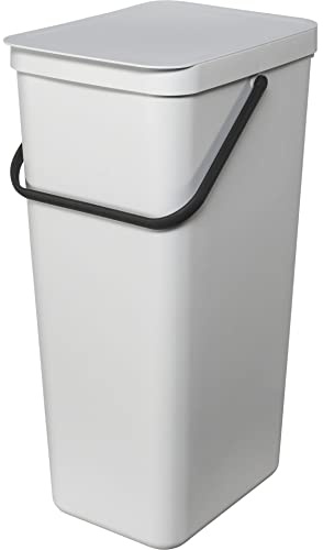 Brabantia Sort & Go Kitchen Recycling Bin | L / 10.6 Gal / 40L | Light Gray | Removable Stay-Open Lid, Carry Handle | Trash Can for Bottles, Cans, Paper, Glass | Wall Bracket Sold Separately