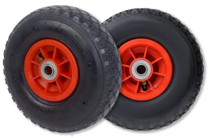 Froadp Schubkarrenrad Luftreifen aus Kunststofffelge, Sackkarre Ersatzreifen mit Steckachse, Bollerwagen Reifen, 260x85mm, Gummireifen für Schubkarre Gartenkarren (Schwarz+Rot, 2 Stück Set)