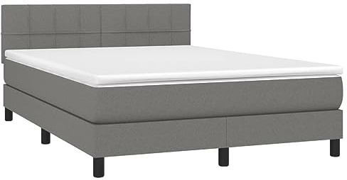 vidaXL Boxspringbett mit Matratze & LED Dunkelgrau 140x200 cm Stoff