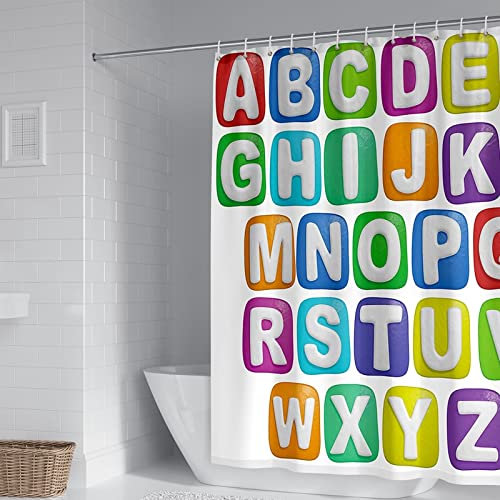 Duschrollo für Badewanne, Duschvorhang Edel Mehrfarbig Polyester Muster mit 26 Alphabeten Schöner Duschvorhang 165X180cm