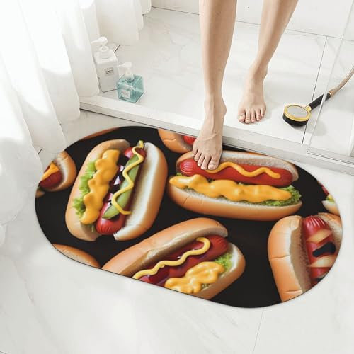 NONHAI Stone Bath Mats Fun Food Hot Dogs Diatomaceous Earth Bath Mat Super Absorbent Bathroom Floor Mat Quick Drying Diatomite Shower Mat for Shower Bathtub Bathroom Accessory 19.7x31.5in
