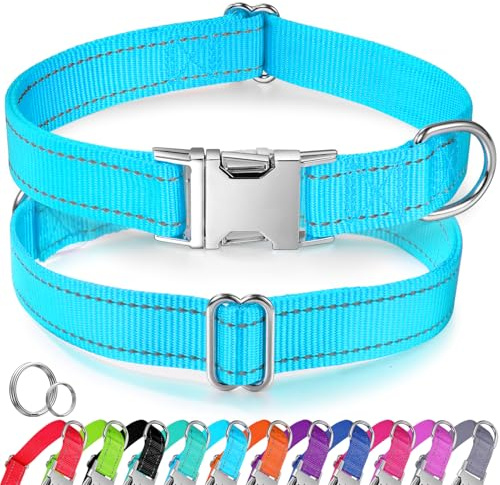 Personalisiertes Hundehalsband für mittelgroße Hunde – Reflektierendes Hundehalsband aus Nylon mit eingraviertem Namen und Telefonnummer, verstellbares Haustierhalsband