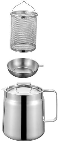 Oil Storage Pot with Filter Lid And Frying Basket - Large Capacity Grease Strainer And Container for Kitchen Cooking Or Frying Oil