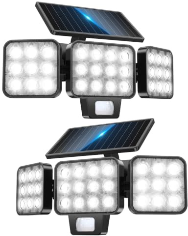GEARLITE Lampe Solaire Exterieur Detecteur de Mouvement Lot de 2, 3000LM Spot 120 LED Solaire Exterieur Puissant avec 3 Modes, D'éClairage 270 °, IP65 Étanche Lumiere Solaire Applique Exterieur