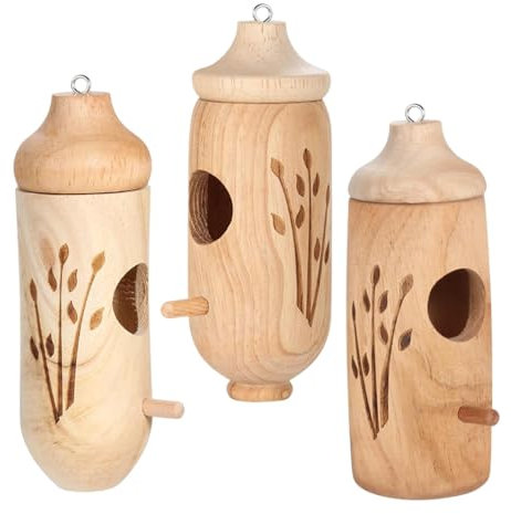 Summ Nid d'oiseaux, nichoir bourdonnant, 3 niches d'élevage de colibri en bois, niches d'élevage pour jardin, cour, balcon, tronc d'arbre