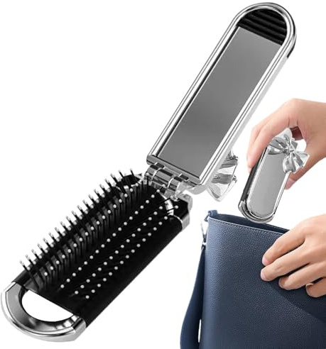 Uoqpty Peine de viajes, pincel de viaje - Masaje de cabello plegable Desengaño con espejo,Herramientas de peinado de de cabello portátil para mechones rizados y gruesos finos
