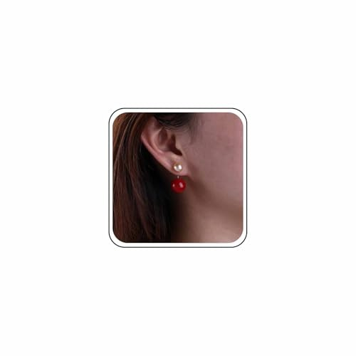 Inateannal Vintage Perle Kugel Ohr Jacke Ohrringe Doppelte Kugel Vorne Zurück Ohrringe Rot Runde Perle Ohrstecker Schmuck Für Frauen
