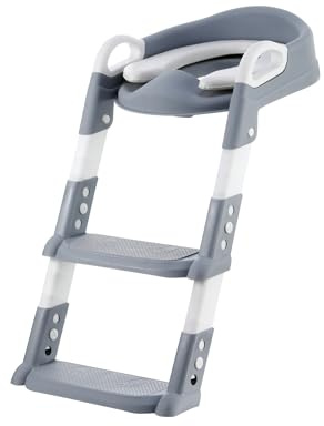 VIROSA Kids Step-Up Ladder – Toddler Toilet Training Ladder with Non-Slip Steps & Handles – Adjustable & Foldable Toilet Trainer – Multiple Colour Options (Grey & White)
