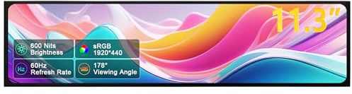 wisecoco 11,3-Zoll-Mini-Monitor HD IPS 1920x440 Zweitbildschirm mit gestrecktem Balken-LCD-Display Laptops Überwachung von Geschwindigkeit Windows Kompatibel mit AIDA64 (Drittanbieter) CPU und GPU