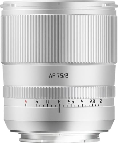 TTARTISAN AF 75 mm F2 FE obiettivo a pieno formato per Sony E, autofocus, grande apertura con anello di apertura cliccato, compatibile con fotocamere Sony E Mount (argento)