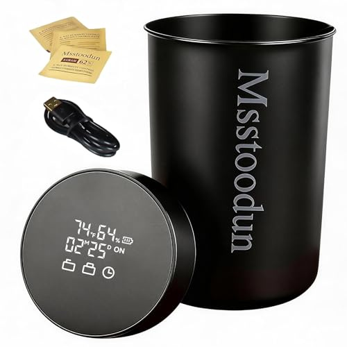 Smart Vacuum Curing & Food Storage Jar (1.8L), Stainless Steel Airtight Canister with LCD Temp & Humidity Display, Auto Pressure (-30 to -40kPa), USB-C Rechargeable, 180-Day Standby, 3 Humidity Packs