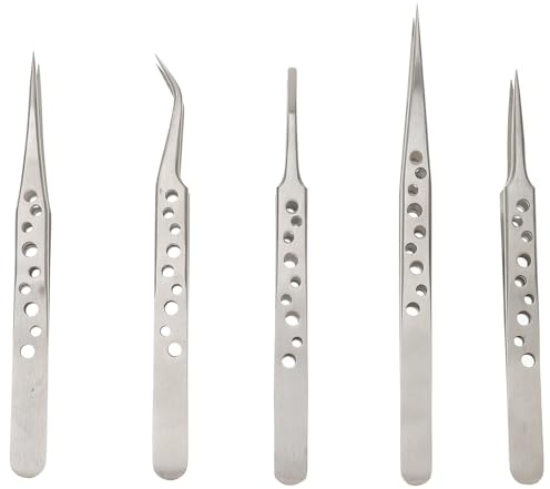 Alipis Set 5 Pinzette di Precisione in Acciaio Inox per Saldatura Elettronica, Lavori Artigianali e Creazione Gioielli, Utensili Manuali per Laboratorio e Riparazioni di Elettronica