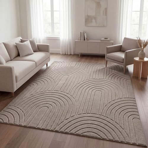 TT Home Vardagsrumsmatta Sovrumsmatta Hög lugg Lättskött Mjuk Tvättbar Uni Modern design 3D-optik, Färg:Taupe 1, Storlek:200x280 cm