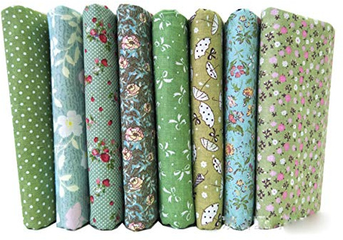 Egurs 8Pcs Hellgrün/Kaffee/Blau Baumwollstoff Patchwork Stoffe DIY Gewebe Quadrate Baumwolltuch Stoffpaket zum Nähen mit vielfältiges Muster 25 * 25