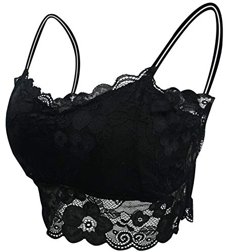 FEOYA Bustier Tops Damen Spitzen BH Gepolstert Dünn Nahtlos Korsett Yoga Fitness Dessous Trägertop Schwarz - Größe L(80D-85D)