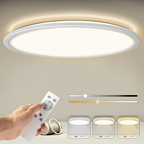 CGSGDK LED Ceiling Light Dimmable with Remote Control, Panel Round Light 24W 2400LM IP44 2.5 cm Ultra Thin 30 x 30 cm White 3000-6500K for Bedroom/Bathroom/Children's Room/Living Room/Kitchen/Hallway