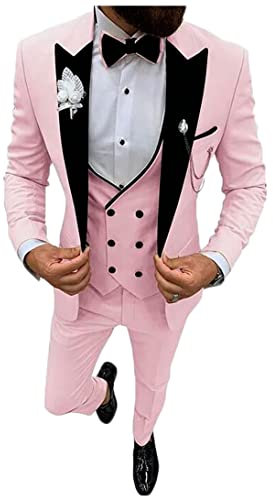 Smoking da uomo 3 PC con rever, smoking da sposo, smoking da testimone, abito da lavoro, abito casual, giacca, pantaloni, completo da abito, rosa, 60