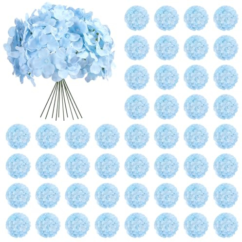 Auihiay 64pcs Silk Hydrangea Artificial Flowers, Artificial Hydrangea Flowers with Stems, Full Hydrangea Flowers for Wedding Centerpieces, Home, Garden, Party Decoration (Blue)