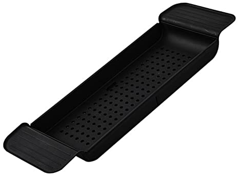 FTVOGUE Vassoio per Vasca da Bagno Posizionamento Stabile Materiale Plastico Espandibile Design Drenante Tavolo per Vasca da Bagno per la scalabilità del Bagno (Nero)