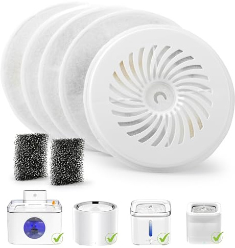 Petace Filtros y Esponjas de Repuesto para Fuente de Gatos Sin Cable - 5 Filtros y 2 Esponjas