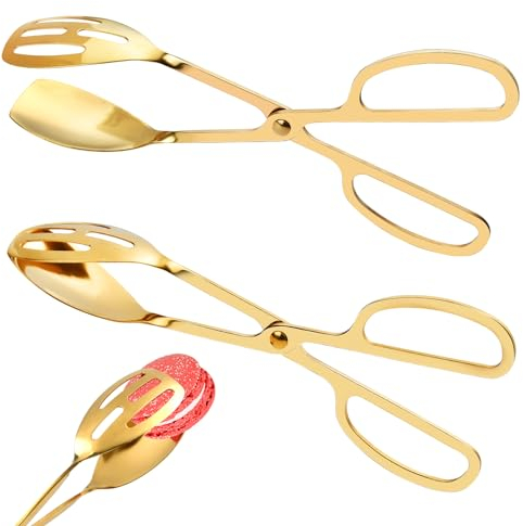 Elesunory 2 pinze da portata per buffet, 25,4 cm, in acciaio inox, pinze per insalata, pinze per servire insalata, pane, torte, bistecche, barbecue, grandi, oro