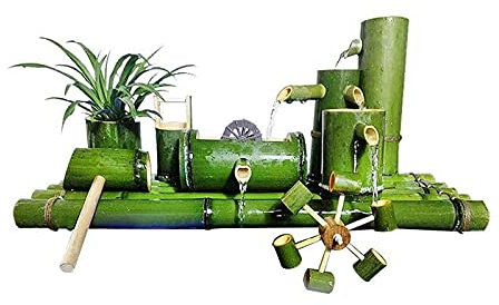 Fontana di bambù con ruota idraulica da giardino all'aperto con pompa, vasca per pesci, ornamenti per fontana d'acqua circolante Crea la tua fontana Zen (60 cm)