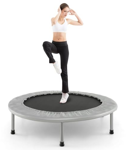 GOPLUS Trampolin Indoor, Ø97cm Fitnesstrampolin bis 150 kg belastbar, Kindertrampolin klappbar mit rutschfesten Füßen, Minitrampolin, Gartentrampolin rund für Kinder Erwachsene, Outdoor