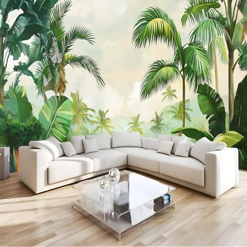 Papier Peint Panoramique Palmiers350W x 256H cm - Décoration murale moderne – Tapisserie décorative pour chambre salon - Plantes À Feuilles De La Forêt Tropicale pour Restaurant Décoration Murale